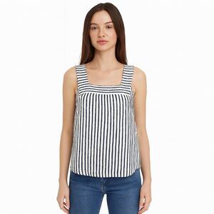 Lucky Brand Blue White Striped Textured Tweed Tank Top Small Coastal Boho
